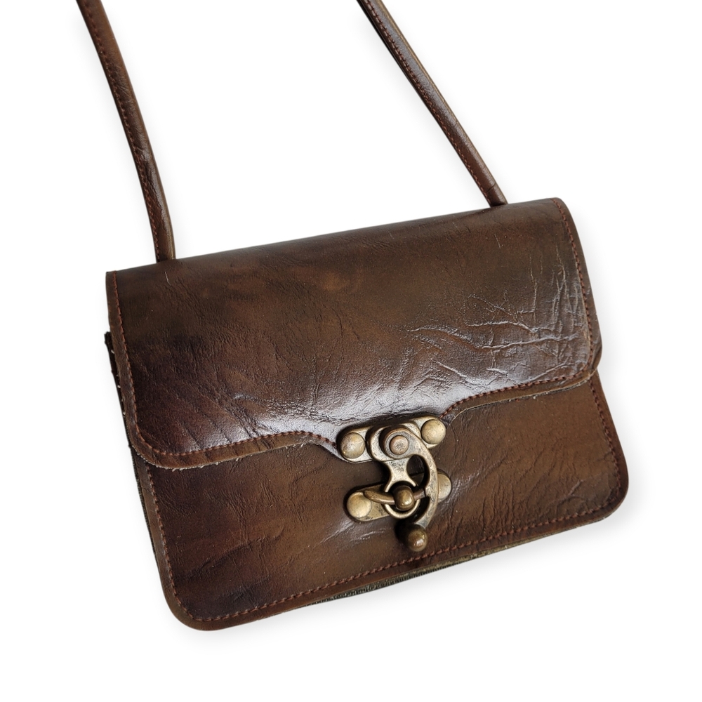 Vintage Boho Steampunk Brown Leather Women's Bag With Brass Closure